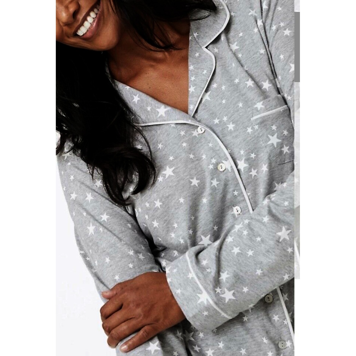 Ladies M S L Star Print Pyjamas Long Sleeve Cotton Nightwear Womens